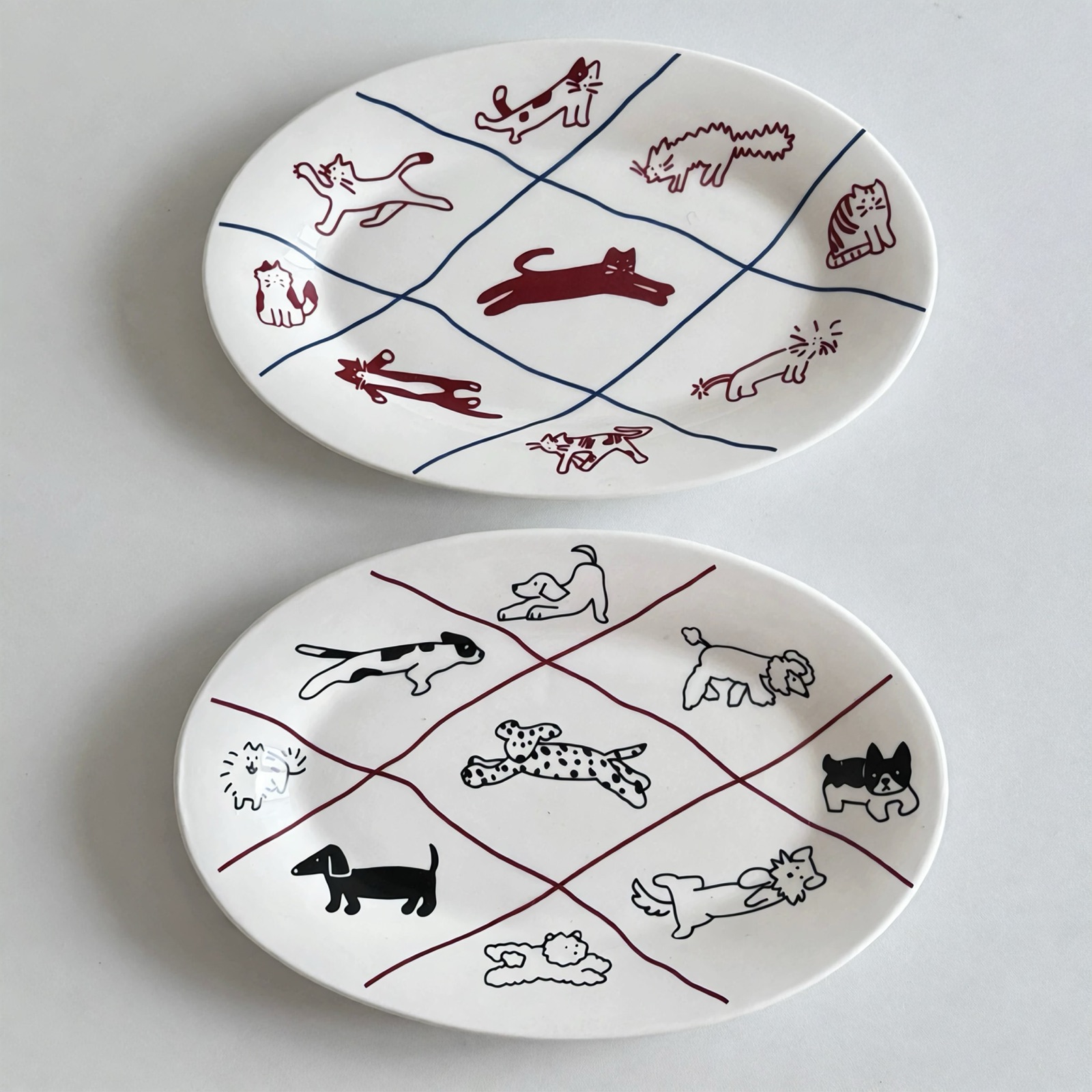 Cartoon Kitty & Puppy Oval Plate