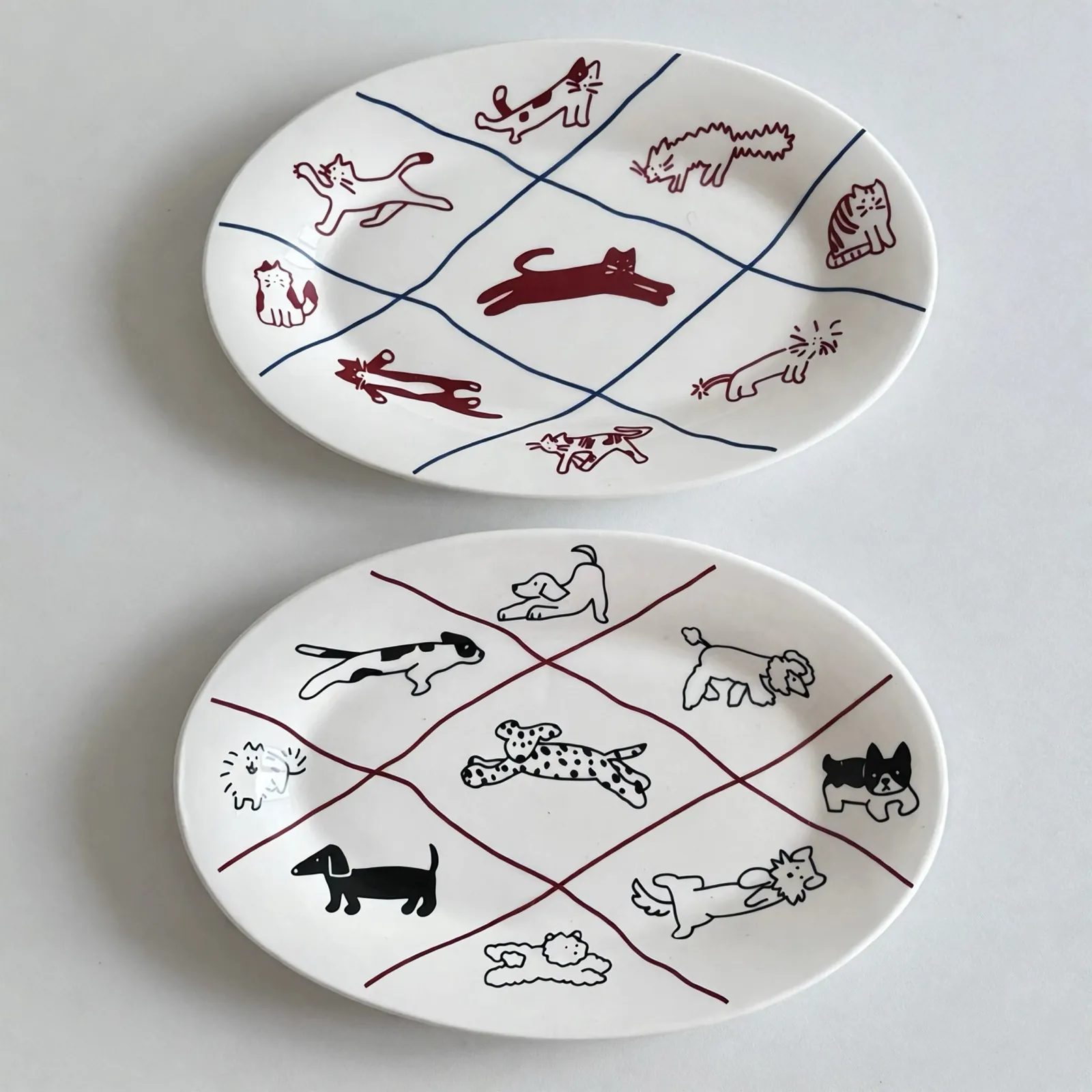Cartoon Kitty & Puppy Oval Plate