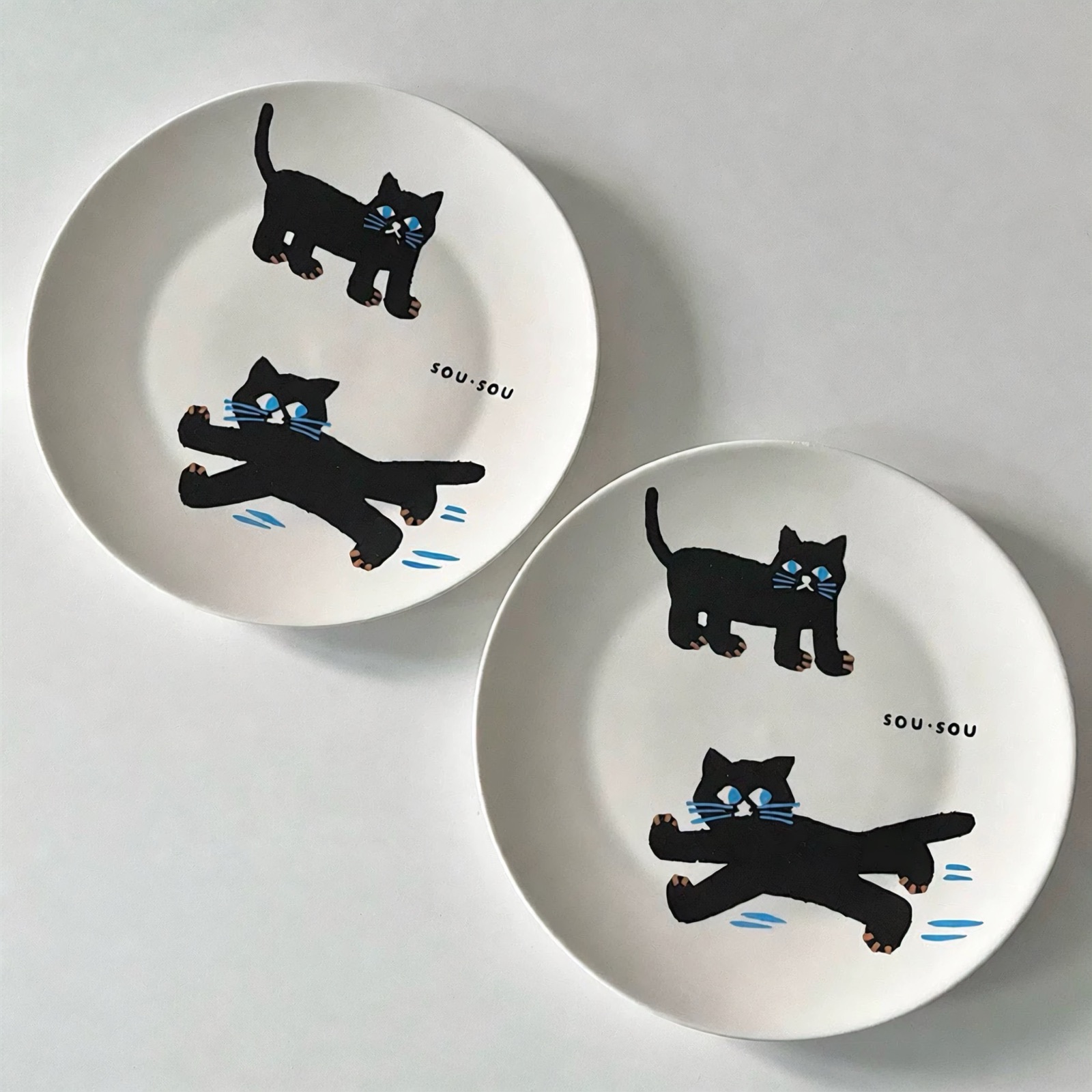 SOU·SOU Black Kitten Ceramic Plate