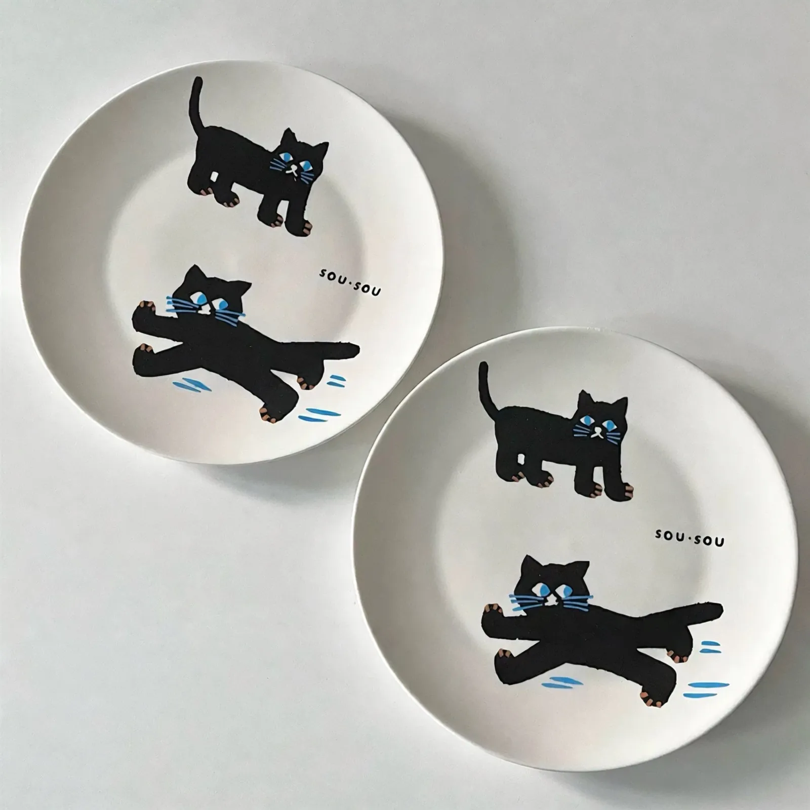 SOU·SOU Black Kitten Ceramic Plate
